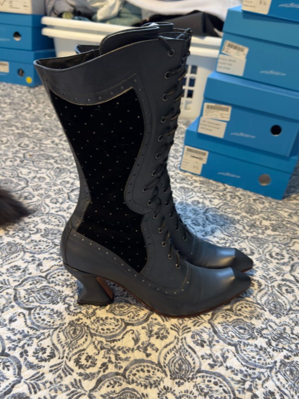 Fluevog Classy Chaminade bump toe boots in Graphite